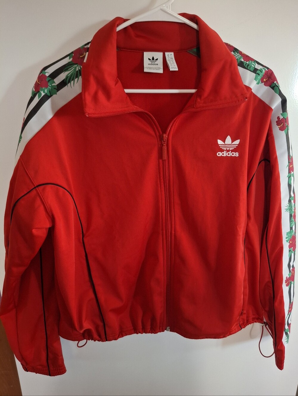 adidas Red Track Jacket with Floral Stripe Accents